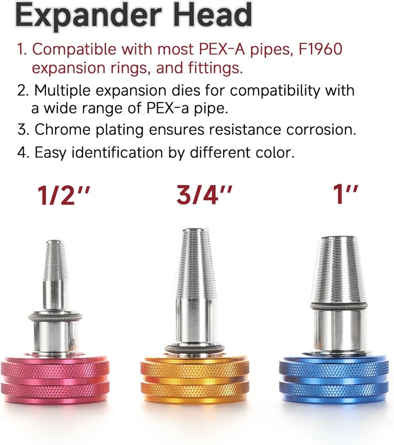 ZUVER Pipe Expansion Tool for PEX Tube, ASTM F1960 Compliant - Featuring 1/2”, 3/4”, 1” Expander Heads and Cutting Plier ProPEX Expander Kit - Image 2